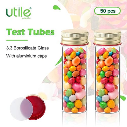 Utile 20pcs Glass Test Tubes, Medium Borosilicate Glass Material, 25ml Test Tubes, with Aluminum Screw caps, 4004.0622.20 - style: 20pcs of 28x85mm