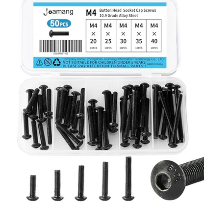 M4 x 20mm 25mm 30mm 35mm 40mm Button Head Socket Cap Screws Bolts, 10.9 Grade Alloy Steel, Black Oxide Finish, Metric Allen Hex Drive, Fully Threaded, Assortment Kit 50Pcs - size: Button M4x20-40 mm