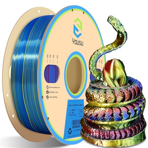 YOUSU PLA Filament Triple Color Coextrusion Silk 3D Printer Filament 1.75mm for 3D Printer & 3D Pen, Multicolor PLA Rainbow Filament, 1kg(2.2lbs) Silk PLA Red Gold Blue. - color: 1-red/Gold/Blue