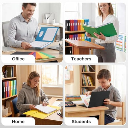 SUNEE Folders with Pockets, 50 Pack File Folders with Business Card Slot, Textured Paper, Fit Letter Size Paper, Paper File Folder for School Office Home Business, Black - color: Black