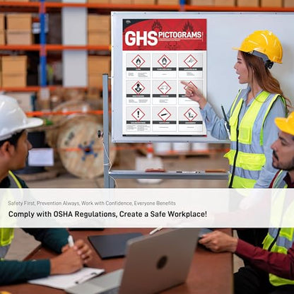 GHS Pictogram Poster, OSHA GHS Compliance Reference for Industrial Safety, 18 x 24 inches GHS Pictograms and Hazards Guide, GHS Labeling Poster for Hazard Communication - style: GHS Pictogram