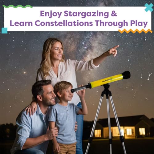 Telescope for Kids with Tripod - 40mm Beginner Optical Viewer with Adjustable Stand and 30x Magnification for Science and Astronomy by Hey Play