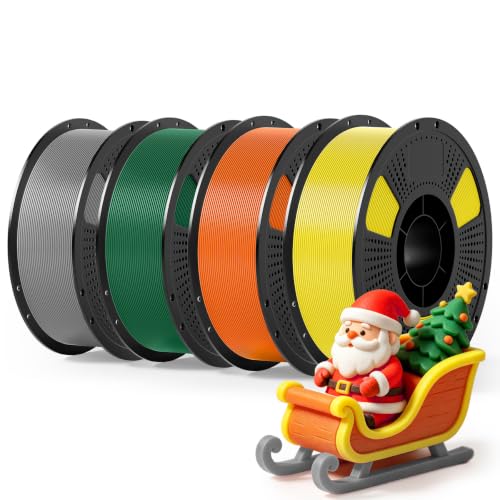 PETG Filament Bundle 4kg, Low Stringing High Toughness 3D Printer Filament 1.75mm, Clog-Free Rapid Printing PETG Fit Most FDM 3D Printers, 1KG*4 Pack, Grey+Christmas Green+Orange+Yellow - color: 4kg Grey+christmas Green+orange+yellow