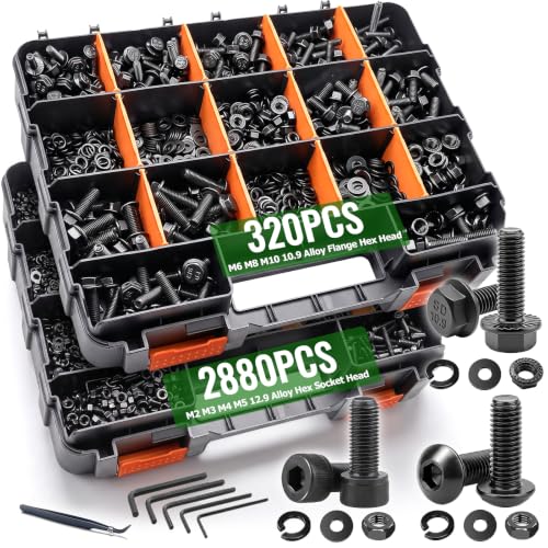 3200PCS Metric Flange Bolt Assortment M2-M10 Nuts and Bolts Kit