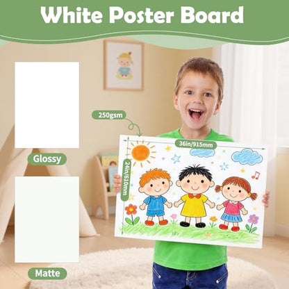 24x36 inches Poster Paper Set of 30, White Large Poster Board, Blank Display Boards, Heavyweight Poster Paper Bulk for School, Office & Craft Projects - color: White