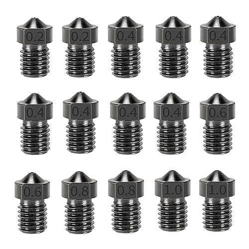 15PCS Hardened Nozzles Kit for Anycubic Kobra, 3D Printer 7PCS 0.4mm Nozzles and 2PCS 0.2mm, 0.6mm, 0.8mm, 1.0mm Wear Resistance Nozzles Kit for Anycubic Mega, Mega X, Chrion, Kobra Neo - style: Mega Harden Steel Multi Size