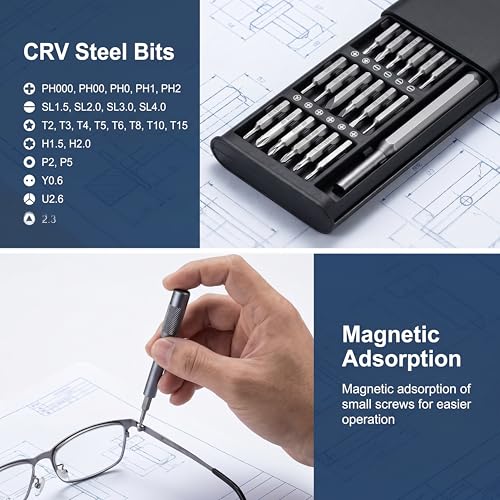 25 in 1 Precision Screwdriver Set, Mini Repair Tool Kit with Magnetic CR-V Bits – Compatible with MacBook, iPhone, Laptop, PC, PS5, Xbox, Switch, Glasses, Watch, Doorbell, Electronics
