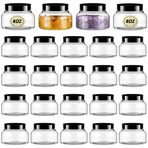 24 Pack Plastic Cosmetic Jars with Lids Label, 8 oz, Clear, Black - color: Clear, Black, size: 8 oz