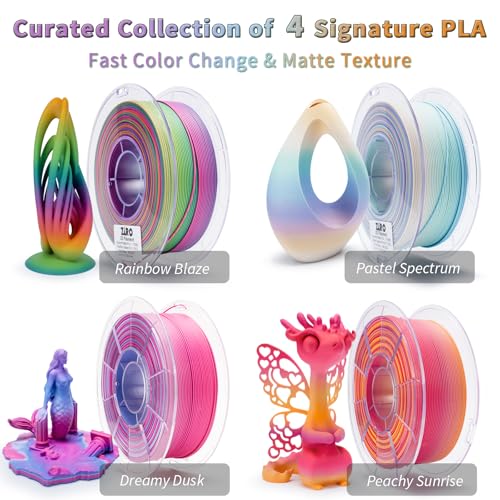 ZIRO Matte Fast Color Change PLA 4 Pack Bundle, No-Shine 1KG X 4 Spool - color: Matte Fast Color Change-4pack (Pastel Spectrum, Rainbow Blaze, Peachy Sunrise, Dreamy Dusk)