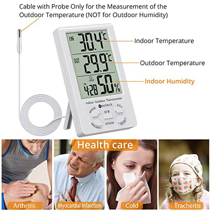 Neoteck Wired Indoor Outdoor Thermometer Hygrometer with 1.5m Sensor