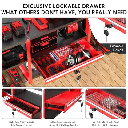 KSVO Large Power Tool Organizer Wall Mount with Locking Drawers, Red - color: Red