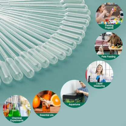 moveland 120PCS 1ML Premium Disposable Plastic Transfer Pipettes, Clear Graduated Eye Dropper for Essential Oils, Home Use, Science Class, Lab Experiments, DIY Art - size: 1ML