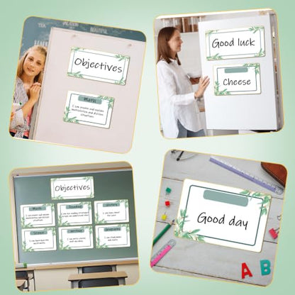 7Pcs Magnetic Write & Wipe Blank Labels, Eucalyptus Leaves Design Dry Erase Learning Magnets with 1 Black Pen & Back Card (30 * 20cm), Classroom Office Home Organization Supplies - style: Eucalyptus Leaves