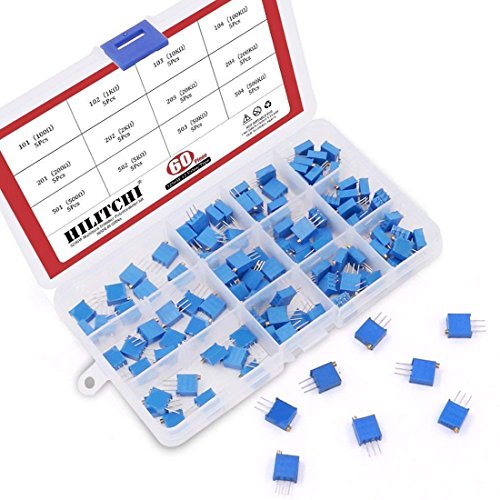 Hilitchi 60-Pcs 100 to 500K ohm 3296W Multiturn Trimmer Potentiometer Assortment Kit - [12 Value]