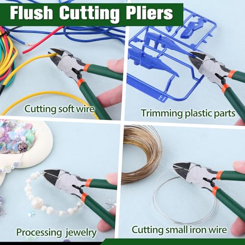 Precision Diagonal Pliers 6" Flush Wire Cutters with Spring Side Cutting Pliers for Soft Wires & Jewelry Making - size: 6"