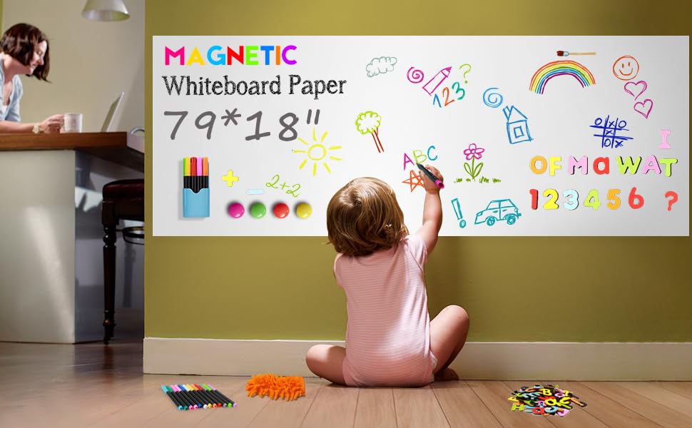 Magnetic Whiteboard Contact Paper 79" x 18" Self-Adhesive Wall Sheet Kit - color: White 1pc, size: 79"W x 18"H