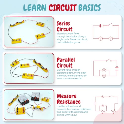 Teenii Electricity and Magnetism Kit for Kids, STEM Science Experiments with Electric Circuits, Educational Physics Toy, Science Discovery Game for Boys and Girls 8+, 50 Pieces
