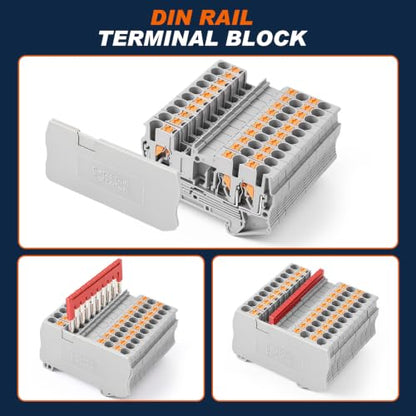 Din Rail Terminal Block,ZPT2.5-Twin,Push-in,Gray,56 Pcs - color: Gray, size: ZPT2.5-TWIN,Push-in