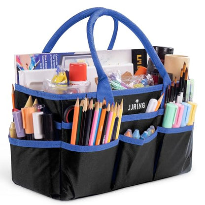 JJRING 600D Nylon Craft & Art Organizer Tote Bag With Pockets, Blue - color: Blue, size: Small