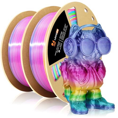 LOVOON 3D Printing Filament Bundle 2 KG, Silk Rainbow Gradient Green/Blue/Purple/Pink/Yellow 3D PLA Filament 1.75mm, Color Changing 3D Printer PLA Filaments,1KG X 2 Spools - color: Gradient Silk Rainbow, size: 2 kg
