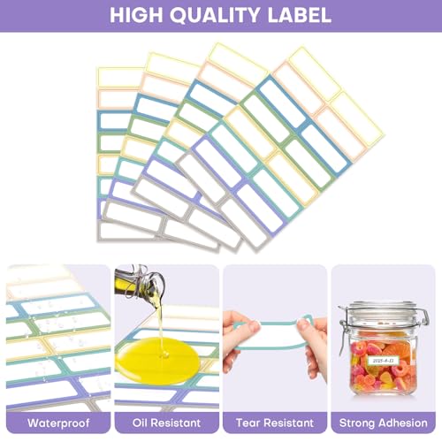 240 Removable Labels Waterproof for Jars & Freezer Containers - 1x3 Tear-Proof Stickers, 8 Colors Pearlescent Film, Residue-Free (-40°F~150°F)