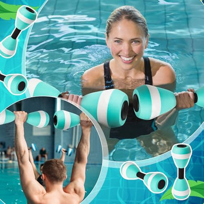 Seenelling Water Aerobics Set for Adults Neoprene Swim Gloves 2 Foam Aquatic Dumbbells Pool Exercise Equipment Water Weights for Aquatic Fitness Low Impact Pool Workouts - color: Mint Green