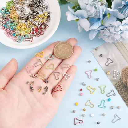 100 Sets 10 Colors Mini Overall Buckles, Doll Mini Alloy Buckles Overall Buckle and Studs Gourd Buckle Doll Button Accessories for Dolls Making Sewing Craft Supplies