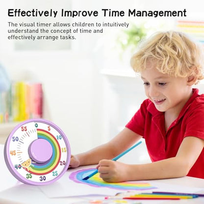 Secura 60-Minute Rainbow Visual Timer 6-Inch Mechanical Countdown Timers for Teaching, Meeting, Cooking, Working - Timer for Kids with Magnetic Backing (Purple) - color: Rainbow & Sun Purple