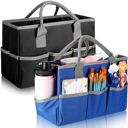 Tellingyou 2 Pcs Art Craft Tote Bag Teacher Craft Organizers and Storage Bag Desktop Tote Supply 600d Oxford Classroom Organizer Caddy Gift for Crafters Christmas Office(Black, Blue) - color: Black, Blue