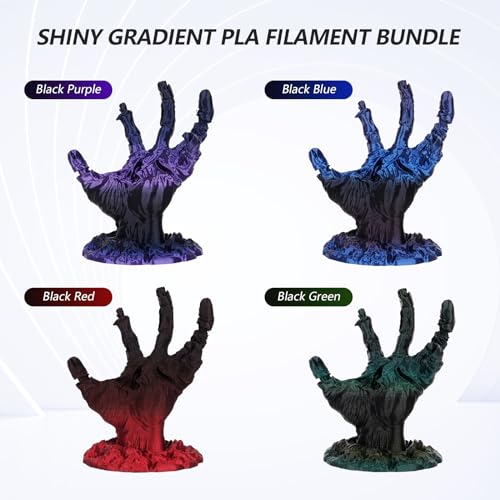 AMOLEN Silk Gradient Rainbow PLA 3D Printer Filament Bundle, 200gX 4 Spools - color: Black Red/Black Blue/Black Purple/Black Green