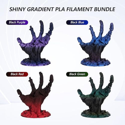 AMOLEN Silk Gradient Rainbow PLA 3D Printer Filament Bundle, 200gX 4 Spools - color: Black Red/Black Blue/Black Purple/Black Green