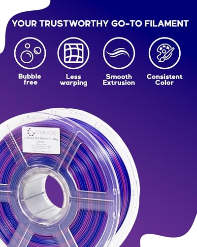 Cookiecad PLA Filament Rainbow Gradient, Sunset, 1.75mm 1kg for 3D Printer - color: Sunset (Pink, Purple & Blue)