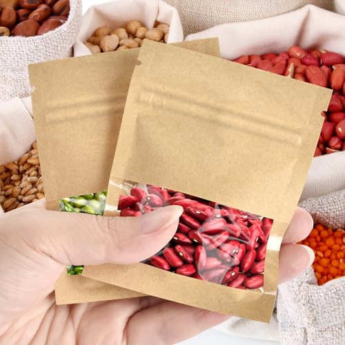 100 Pcs Small Resealable Seed Envelopes, Mini Kraft Bags with Window, 2.7"x3.5" Seed Packets Empty, Coffee Sample Bags, Food Spice Storage Bag - size: 2.7"x3.5"