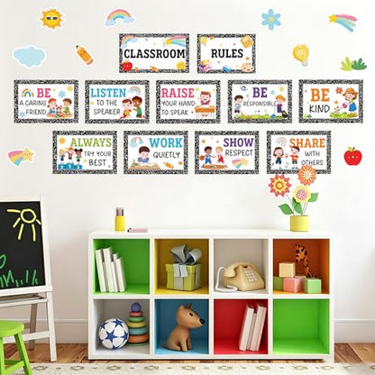Classroom Rules Posters Back to School Bulletin Board Decor Composition Notebook Classroom Decoration Motivational Educational Good Habits Behavior Chart for Preschool kindergarten Elementary Students