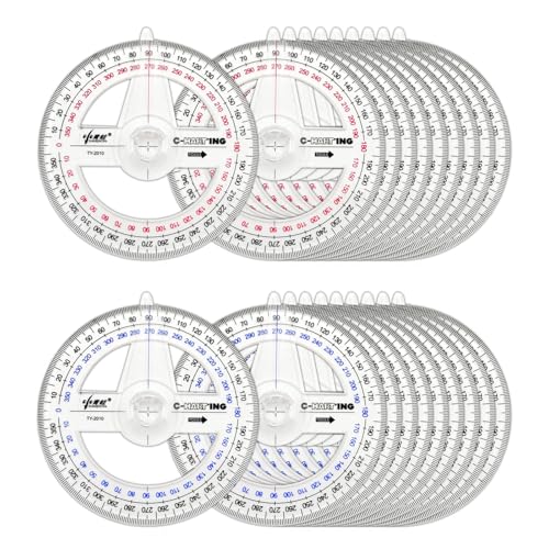 360° Protractor Set (20-Pack) – Clear Plastic Math Protractors for Geometry, Drafting & Angle Measurement – 4-Inch Swing Arm Protractor Ruler for Students, Engineers & Artists