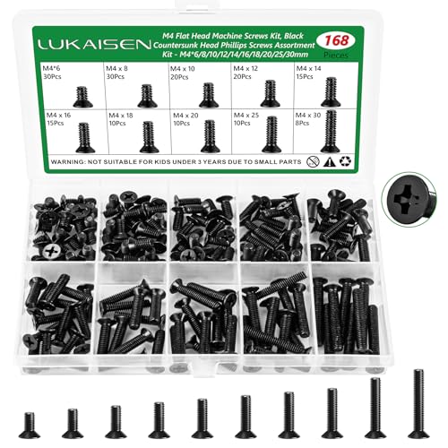 168 Pcs Black M4 Flat Head Machine Screws Kit for Switch Boxes - size: 168Pcs M4*6/8/10/12/14/16/18/20/25/30mm-Flat