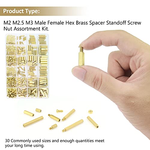 421 Pieces M2 M2.5 M3 Male Female Hex Brass Standoffs Spacers Screws Nuts Kit, Kindroufly Brass Standoffs Assortment Kit for PCB Motherboard - size: M2 M2.5 M3 Brass Standoffs