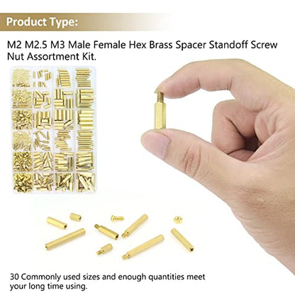 421 Pieces M2 M2.5 M3 Male Female Hex Brass Standoffs Spacers Screws Nuts Kit, Kindroufly Brass Standoffs Assortment Kit for PCB Motherboard - size: M2 M2.5 M3 Brass Standoffs