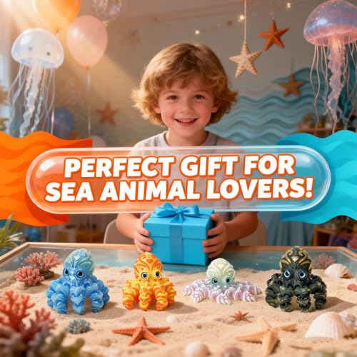 4Pcs 4in 3D Printed Octopus Set, Articulated Flexible Octopus Fidget Toy, 3D Printed Animals Desk Pets for Office, Sensory Stress Relief Sea Creature Toys for Kids & Adults, Easter basket essentials - color: 4pcs Octopus Set-b