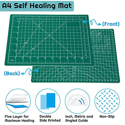 anezus Self Healing Sewing Mat, Rotary Cutting Mat Double Sided 5-Ply Craft Cutting Board for Sewing Crafts Hobby Fabric Precision Scrapbooking Project 9inch x 12inch(A4) - color: Green, size: 12"L x 9"W