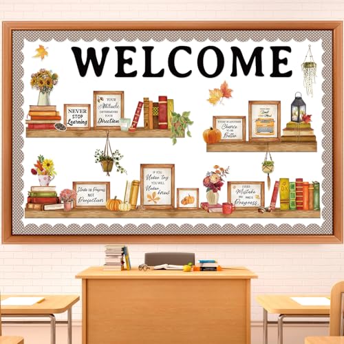 Qilery Bookshelf Bulletin Board Welcome Fall Motivational Classroom Decor - style: Welcome Fall