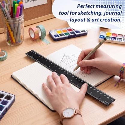 Eboot 20 Pack 12 in Clear Plastic Rulers for Classroom, School, Black - color: Black