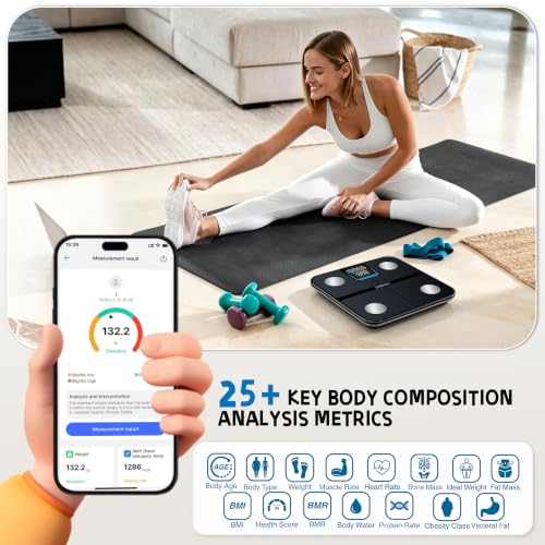 Digital Weight Scale, 25 Body Composition Bluetooth Scale, 0.1lb Precision Scale for Body Weight, BMI, Body Fat, Muscle Mass, 400lb Sync with Health & Fitbit
