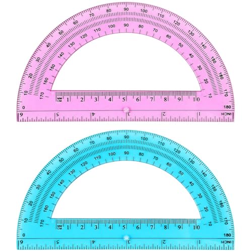Zonon 2 Pcs 6 Inch Plastic Protractor 180° Math Protractors, Pink, Blue - color: Pink, Blue