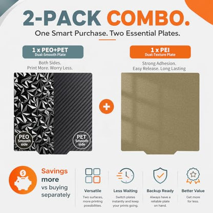 2 Pack PEO PET Build Plate and Textured PEI Sheet for Centauri Carbon - size: 260x271mm-2pcs