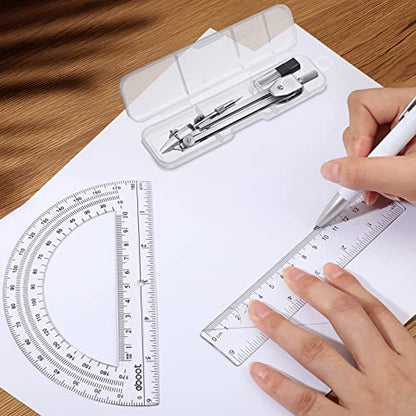 Zonon 3 Pcs 6" Clear Plastic Ruler 6 Inch Protractor Compass Set, Clear - color: Clear, size: 6 Inch