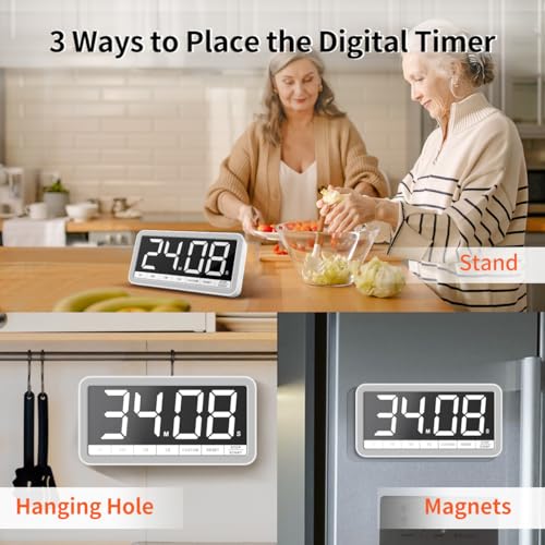 VOCOO Large 7.8" Digital Timer, Magnetic LED Timer for Kitchen & Classroom - color: White