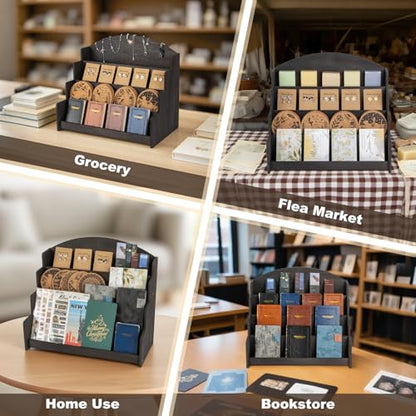 PUERSI Greeting Card Display Stand Holder - 4-Tier Wooden Organizer Rack - color: Black