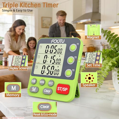 Digital Dual Kitchen Timer, 3-Channel Independent Countdown Timer - size: YS318 Green