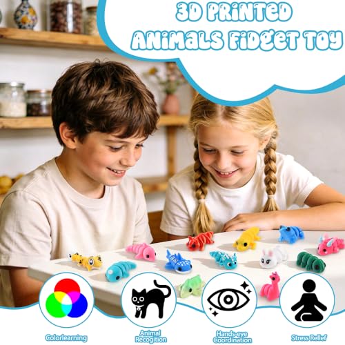 50Pcs Mini 3D Printed Animals Articulated Flexible 3D Printed Fidget Toys - color: Sky Blue